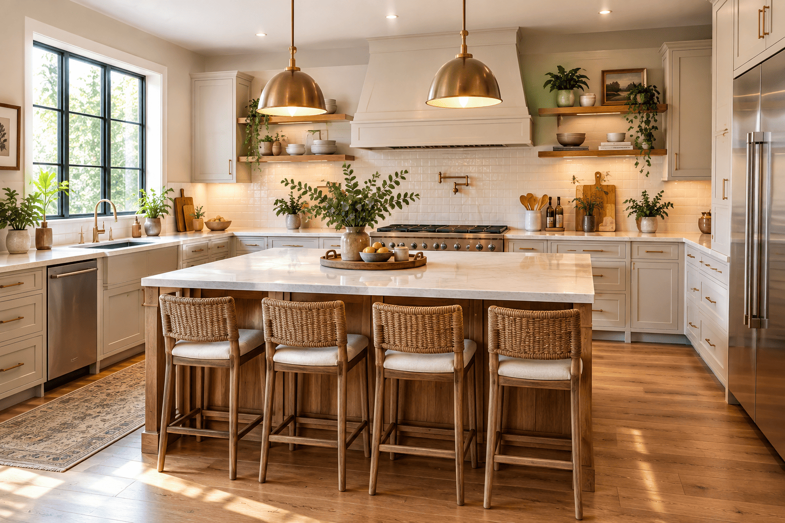 Elegant modern kitchen with functional decor and natural wood accents